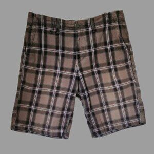 Urban Pipeline Mens Brown/Dk Blue Plaid Flat Front Casual Shorts - Size 34